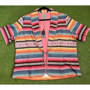 Double D‎ Ranch Womens 2X Southwestern Tie Front Short Sleeve Blazer Boho NEW